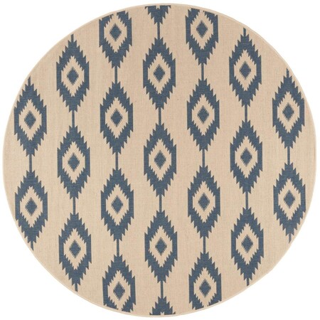 Safavieh 6 ft. 7 in. x 6 ft. 7 in. Round Linden 100 Global Area Rug Blue & Creme LND171M-6R